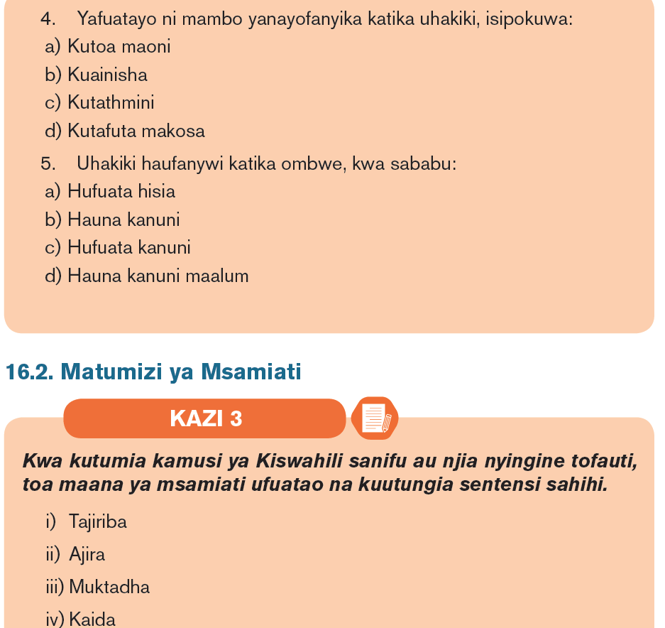 Course Kiswahili LE, Topic MADA YA 8 UHAKIKI WA KAZI ZA FASIHI ANDISHI